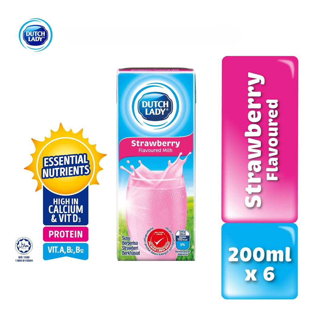 Dutch Lady Pure Farm Strawberry UHT Milk 200ml x 6