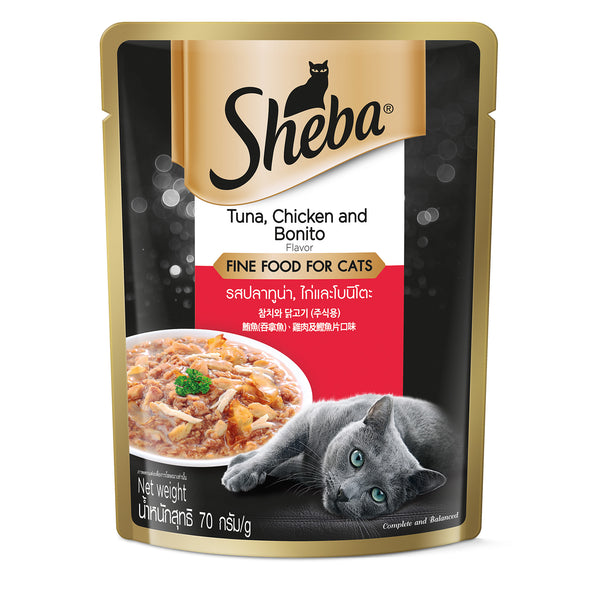 Sheba Pouch Tuna And Chicken With Bonito Flake Flavour Wet Cat Food 70g