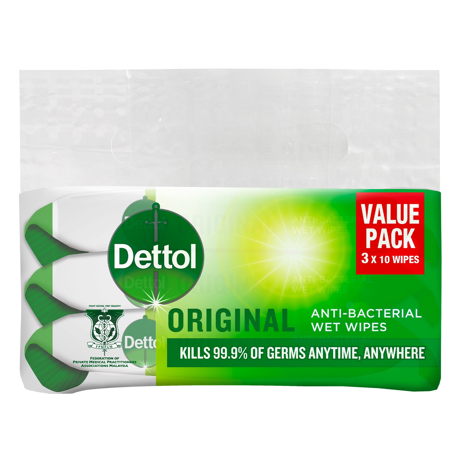 Dettol Antibacterial Wipes Original Value Pack 10pcs/pack x 3