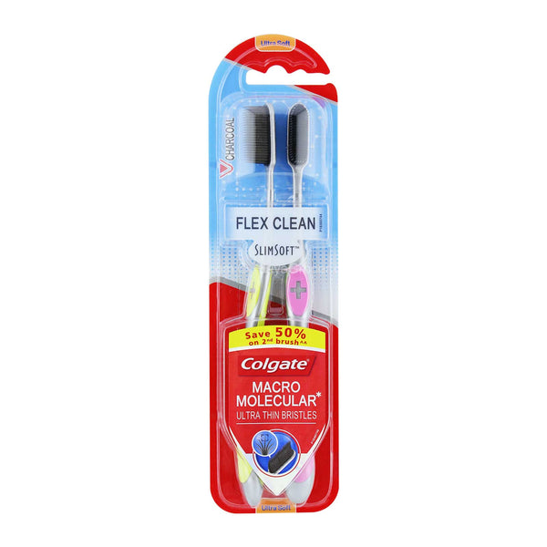 Colgate Slim Soft Flex Clean Charcoal Toothbrush 2pcs/pack