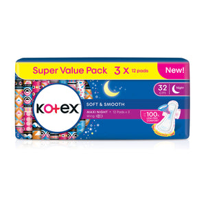 Kotex Soft and Smooth Overnight Wings Sanitary Pads 32cm 12pcs/pack