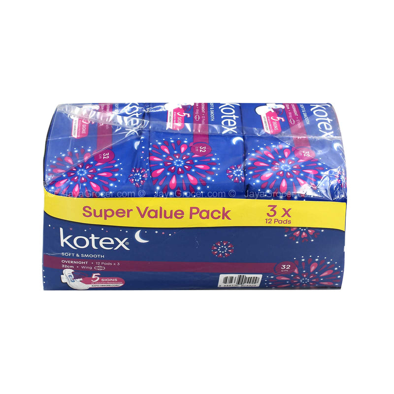 Kotex Soft and Smooth Overnight Wings Sanitary Pads 32cm 12pcs/pack