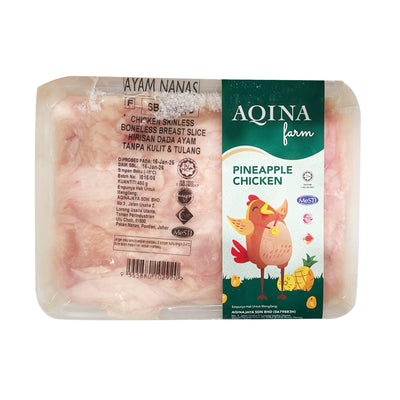 Aqina Frozen Chicken Skinless Boneless Breast Slice 450g