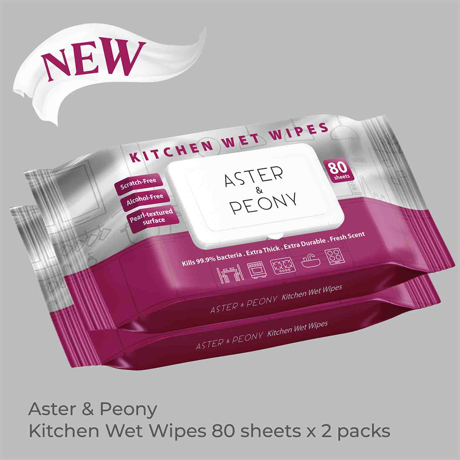 Aster & Peony Kitchen Wet Wipes 80pcs x 2