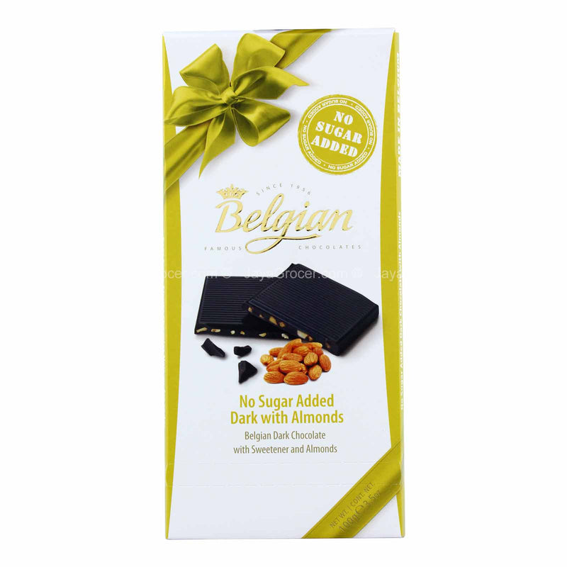 Belgian No Sugar Added Dark Chocolate with Almonds 100g